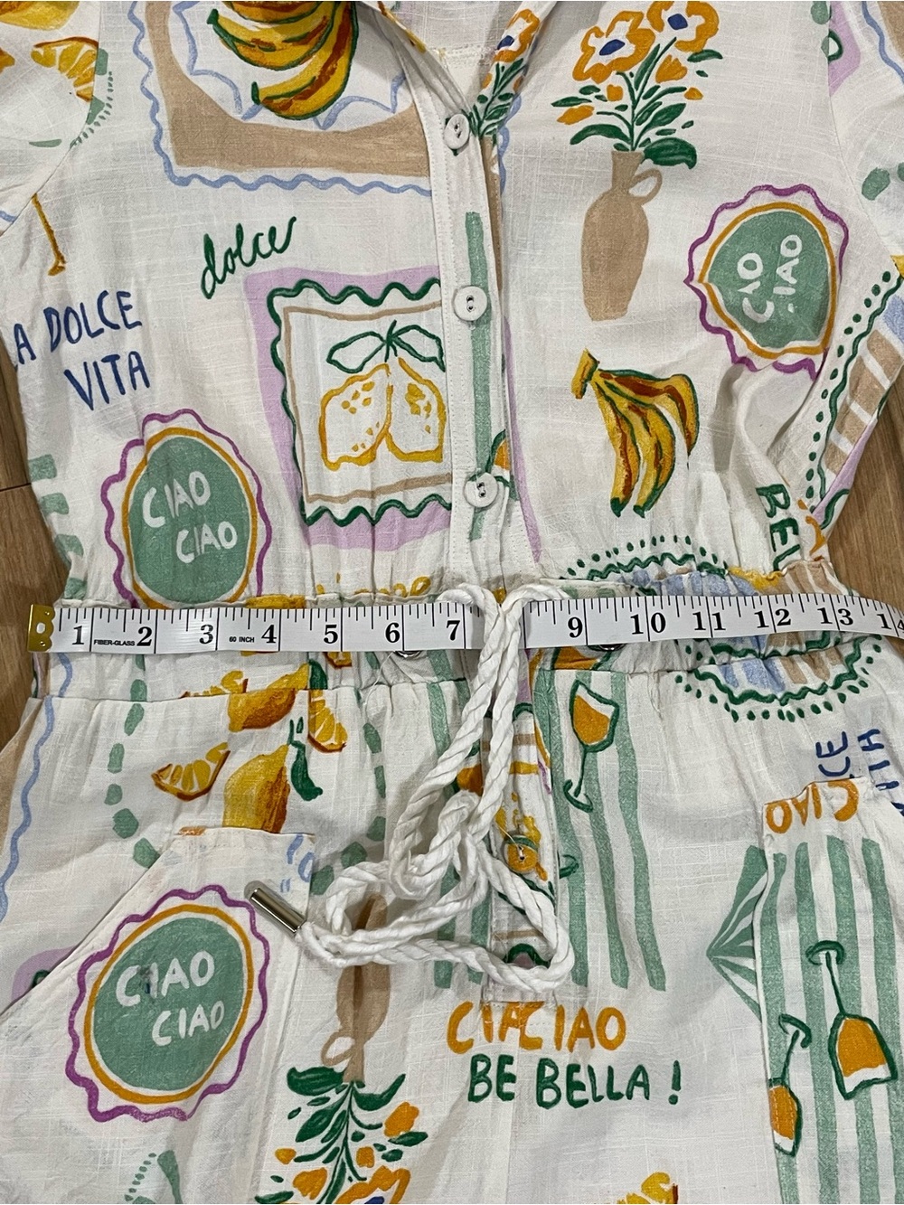 Label of Love Italian Linen Blend Italian Lemon Print “ La dolce vita” Romper - Picture 7 of 11